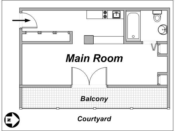 Paris Studio accommodation - layout 