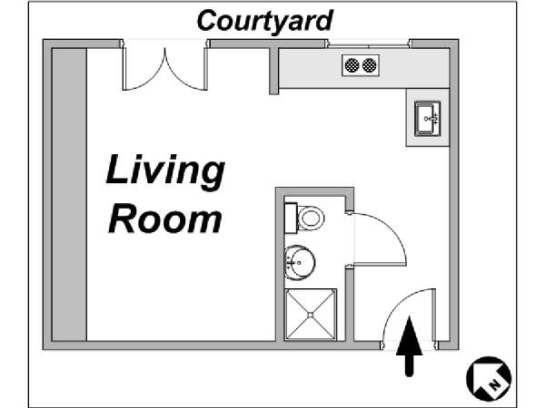 Paris Studio accommodation - apartment layout  (PA-3558)