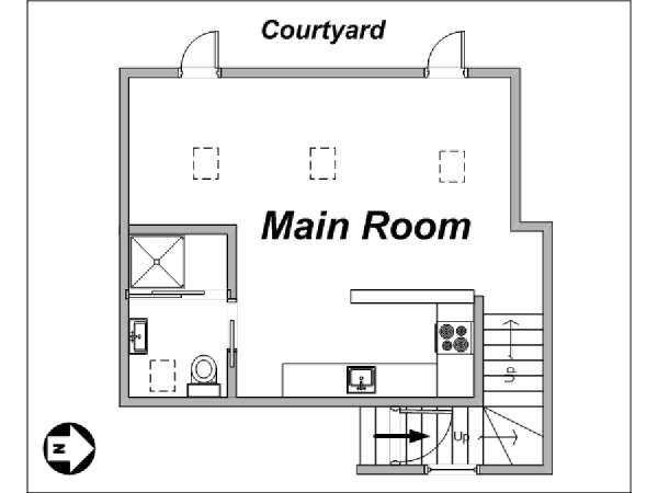 Paris Studio T1 logement location appartement - plan schématique  (PA-3562)