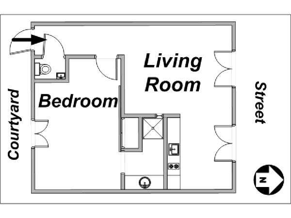 Paris T2 appartement location vacances - plan sch&eacute;matique  (PA-3567)