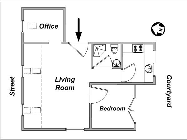 Parigi 1 Camera da letto appartamento casa vacanze - piantina approssimativa dell' appartamento  (PA-3585)