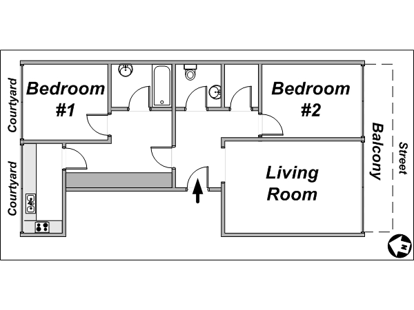 Paris 2 Bedroom accommodation - layout  (PA-3589)