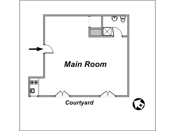 Paris Studio/T1 appartements location vacances - plan sch&eacute;matique 
