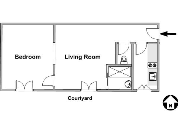 Parigi 1 Camera da letto appartamento - piantina approssimativa dell' appartamento  (PA-3609)