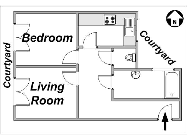 Paris 1 Bedroom apartment - apartment layout  (PA-3614)