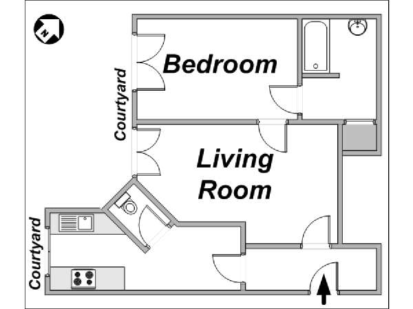 Paris 1 Bedroom accommodation - layout Paris 1 Bedroom accommodation - layout
