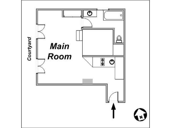 Paris Studio/T1 logements location appartements - plan sch&eacute;matique 