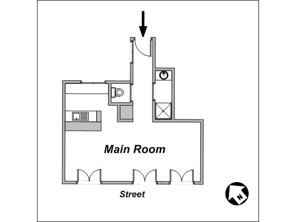 Paris Studio/T1 logements location appartements - plan sch&eacute;matique  (PA-3689)