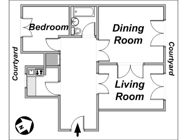 Parigi 1 Camera da letto appartamento - piantina approssimativa dell' appartamento  (PA-3693)