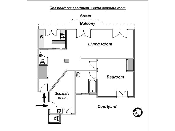 Paris T2 appartements location vacances - plan schématique (PA-3699) Paris T2 appartements location vacances - plan schématique (PA-3699)