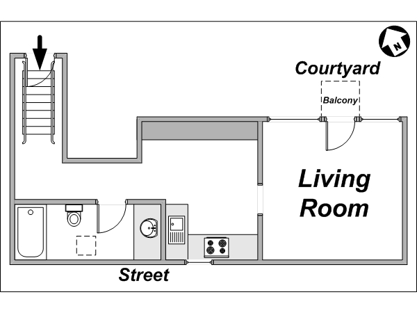 Paris Studio/T1 appartements location vacances - plan sch&eacute;matique  (PA-3704)