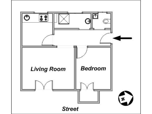 Parigi 1 Camera da letto appartamento - piantina approssimativa dell' appartamento  (PA-3709)