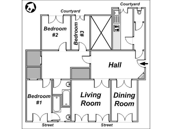 Paris 3 Bedroom apartment - layout (PA-3733) Paris 3 Bedroom apartment - layout (PA-3733)