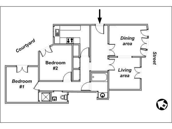 Paris 2 Bedroom accommodation - layout  (PA-3762)