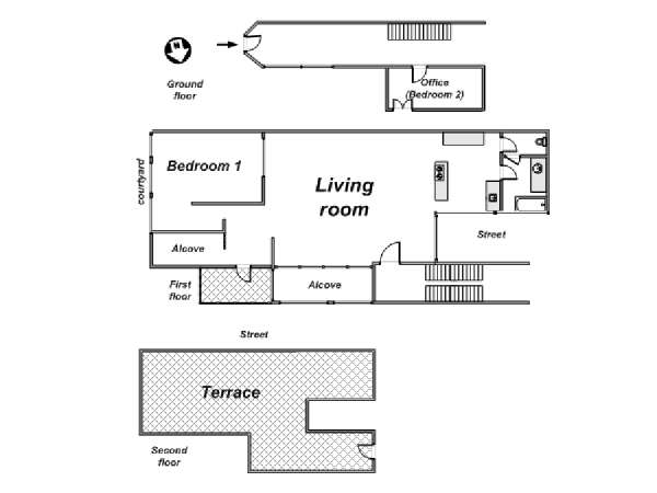 Parigi 2 Camere da letto - Loft - Duplex appartamento - piantina approssimativa dell' appartamento  (PA-3792)