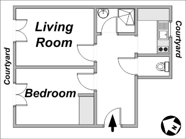 Paris T2 logements location appartements - plan sch&eacute;matique 