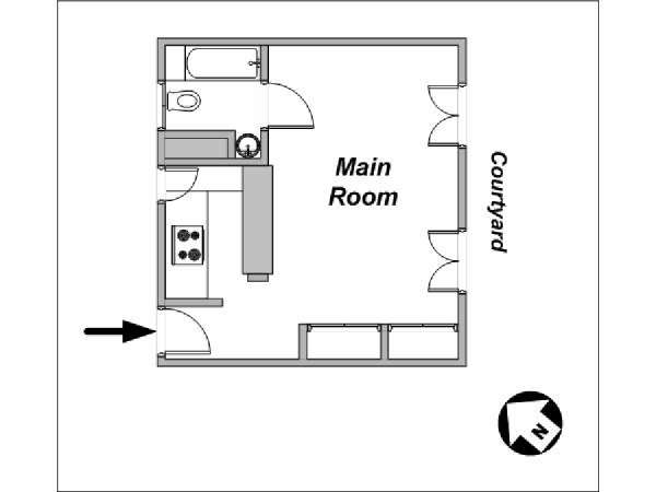 Paris Studio/T1 appartements location vacances - plan schématique Paris Studio/T1 appartements location vacances - plan schématique