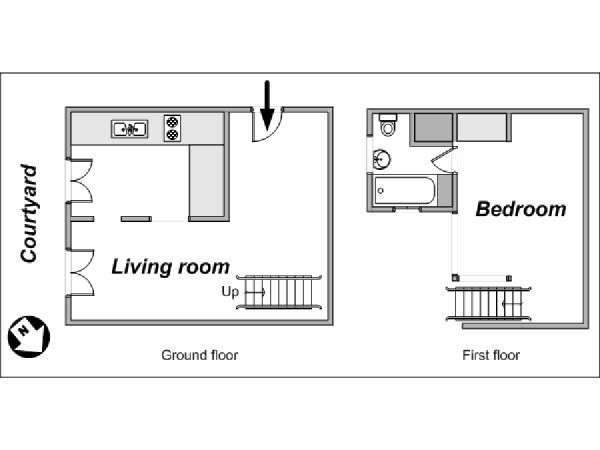 Parigi Grande monolocale - Duplex appartamento - piantina approssimativa dell' appartamento  (PA-3804)