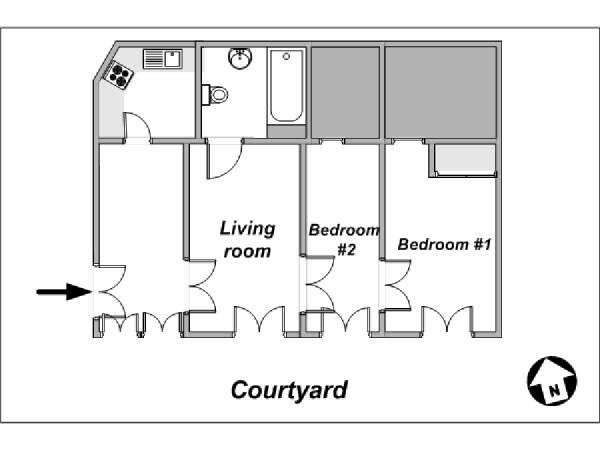 Paris T3 logements location appartements - plan sch&eacute;matique 