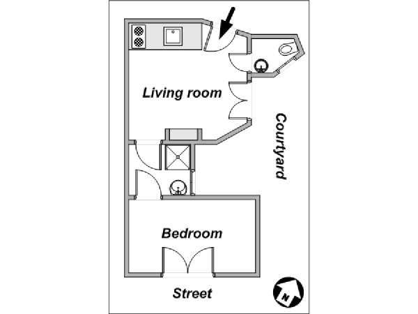 Paris T2 appartements location vacances - plan sch&eacute;matique  (PA-3833)