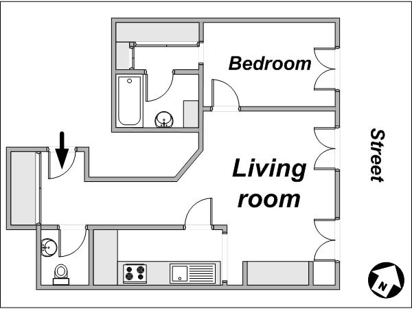 Paris T2 logements location appartements - plan sch&eacute;matique  (PA-3844)