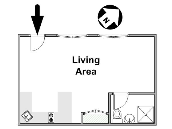 Parigi Monolocale appartamento - piantina approssimativa dell' appartamento  (PA-3846)