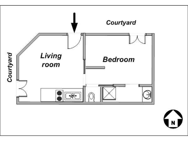 Parigi 1 Camera da letto appartamento - piantina approssimativa dell' appartamento  (PA-3853)