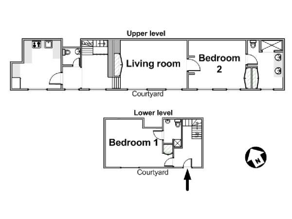 Paris 2 Bedroom - Duplex apartment - apartment layout  (PA-3860)