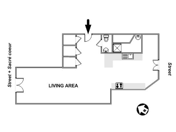 Paris Studio avec Alcôve T1 logement location appartement - plan schématique  (PA-3863)