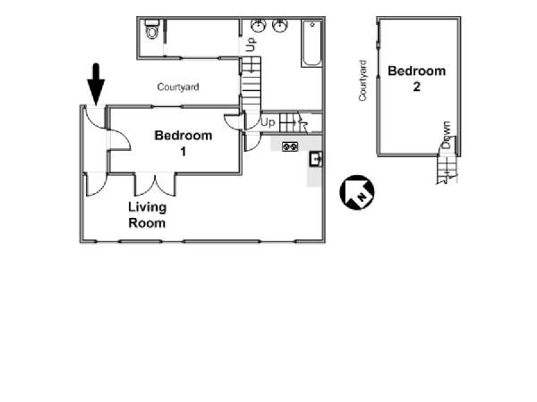 Paris 2 Bedroom - Duplex apartment - apartment layout  (PA-3865)
