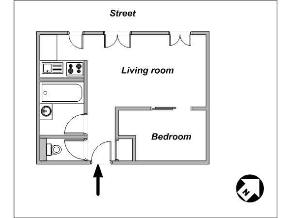 Parigi 1 Camera da letto appartamento - piantina approssimativa dell' appartamento  (PA-3872)