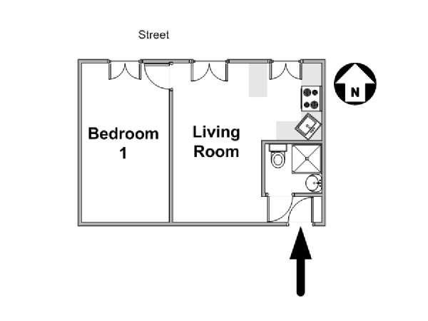Parigi 1 Camera da letto appartamento - piantina approssimativa dell' appartamento  (PA-3873)