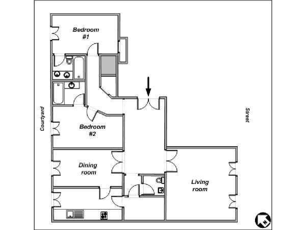 Paris T3 appartements location vacances - plan schématique (PA-3878) Paris T3 appartements location vacances - plan schématique (PA-3878)