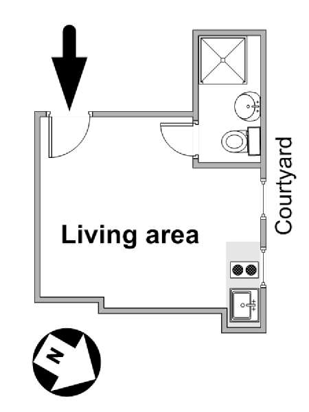 Paris Studio T1 logement location appartement - plan schématique  (PA-3888)
