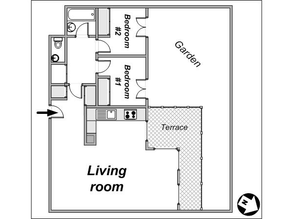 Parigi 2 Camere da letto appartamento casa vacanze - piantina approssimativa dell' appartamento  (PA-3908)