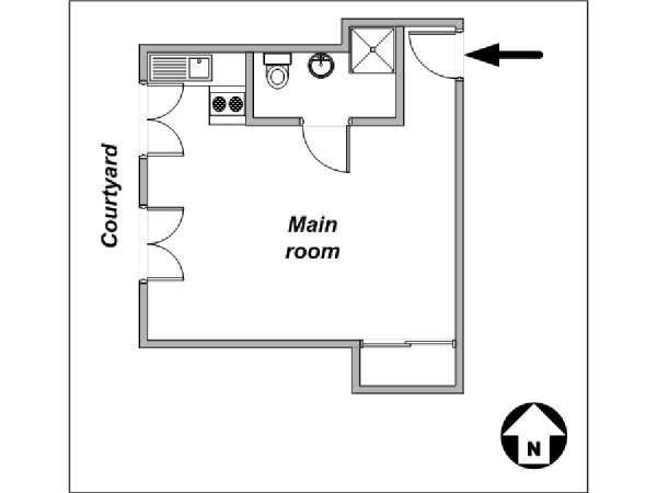 Parigi Monolocale appartamento - piantina approssimativa dell' appartamento  (PA-3928)
