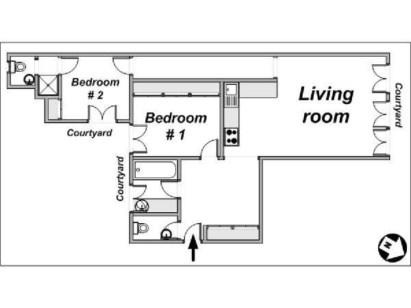 Parigi 2 Camere da letto - Loft appartamento - piantina approssimativa dell' appartamento  (PA-3929)