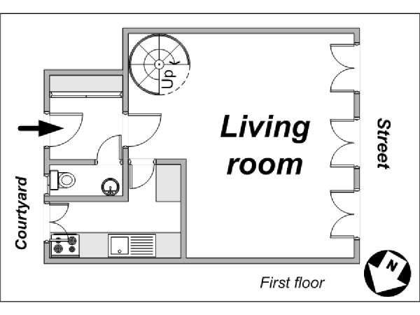 Parigi 1 Camera da letto - Duplex appartamento - piantina approssimativa dell' appartamento 1 (PA-3935)