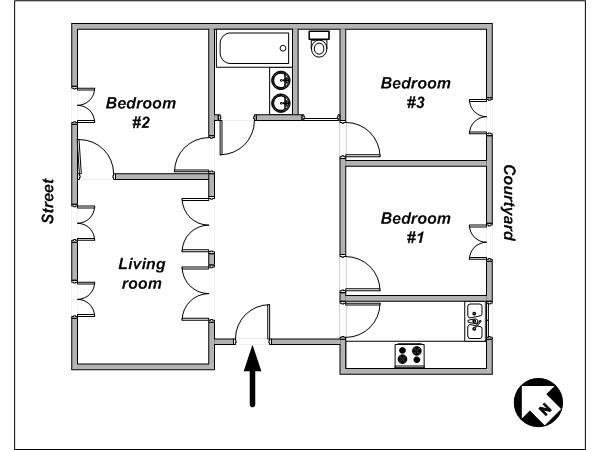 Paris 3 Bedroom accommodation - layout  (PA-3939)