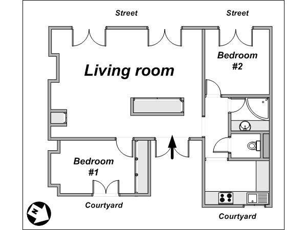 Parigi 2 Camere da letto appartamento casa vacanze - piantina approssimativa dell' appartamento  (PA-3943)