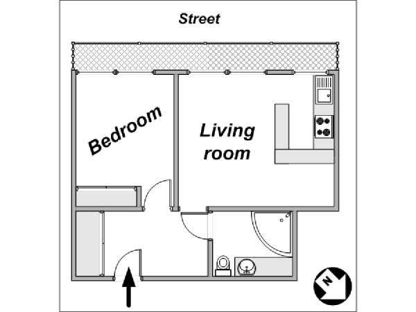 Parigi 1 Camera da letto appartamento - piantina approssimativa dell' appartamento  (PA-3944)
