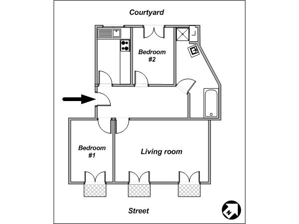 Paris T3 appartement location vacances - plan sch&eacute;matique  (PA-3972)