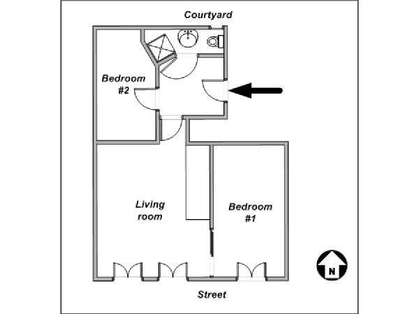 Parigi 2 Camere da letto appartamento - piantina approssimativa dell' appartamento  (PA-3974)