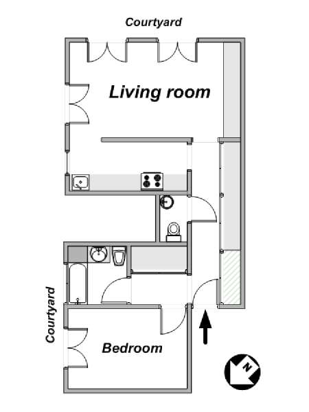Paris 1 Bedroom accommodation - apartment layout  (PA-3977)