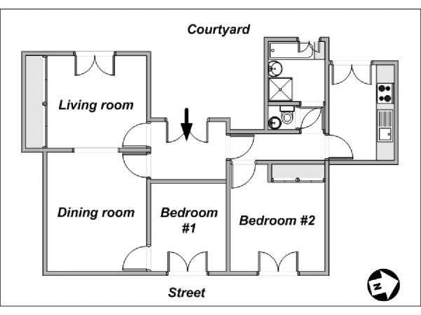 Parigi 2 Camere da letto appartamento - piantina approssimativa dell' appartamento  (PA-3990)