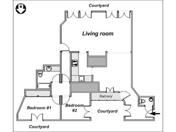 Parigi 2 Camere da letto appartamento casa vacanze - piantina approssimativa dell' appartamento  (PA-3995)