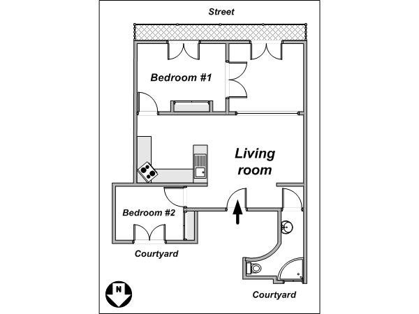 Paris T3 appartement location vacances - plan sch&eacute;matique  (PA-3999)