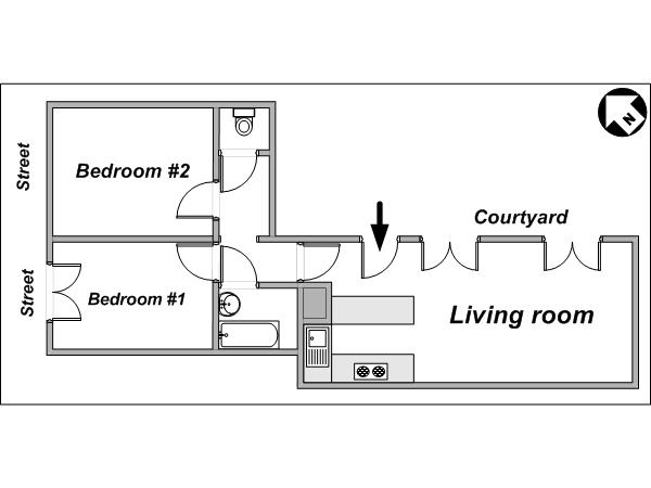 Paris 2 Bedroom apartment - layout  (PA-4016)