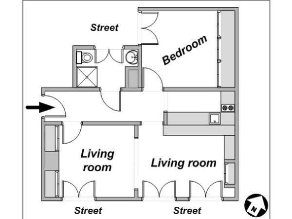 Parigi 1 Camera da letto appartamento - piantina approssimativa dell' appartamento (PA-4024) Parigi 1 Camera da letto appartamento - piantina approssimativa dell' appartamento (PA-4024)