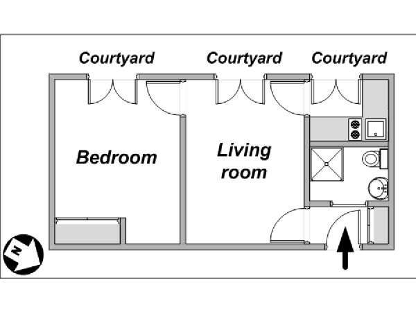 Parigi 1 Camera da letto appartamento - piantina approssimativa dell' appartamento  (PA-4033)